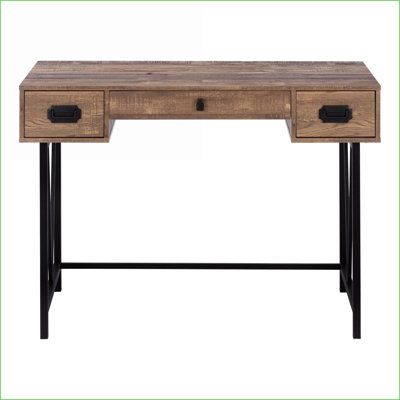 Bureaux, bureau d'ordinateur industriel de 48 po avec tiroirs de rangement, stratifié brun et amp; Métal noir | Brun | Panneau de particules