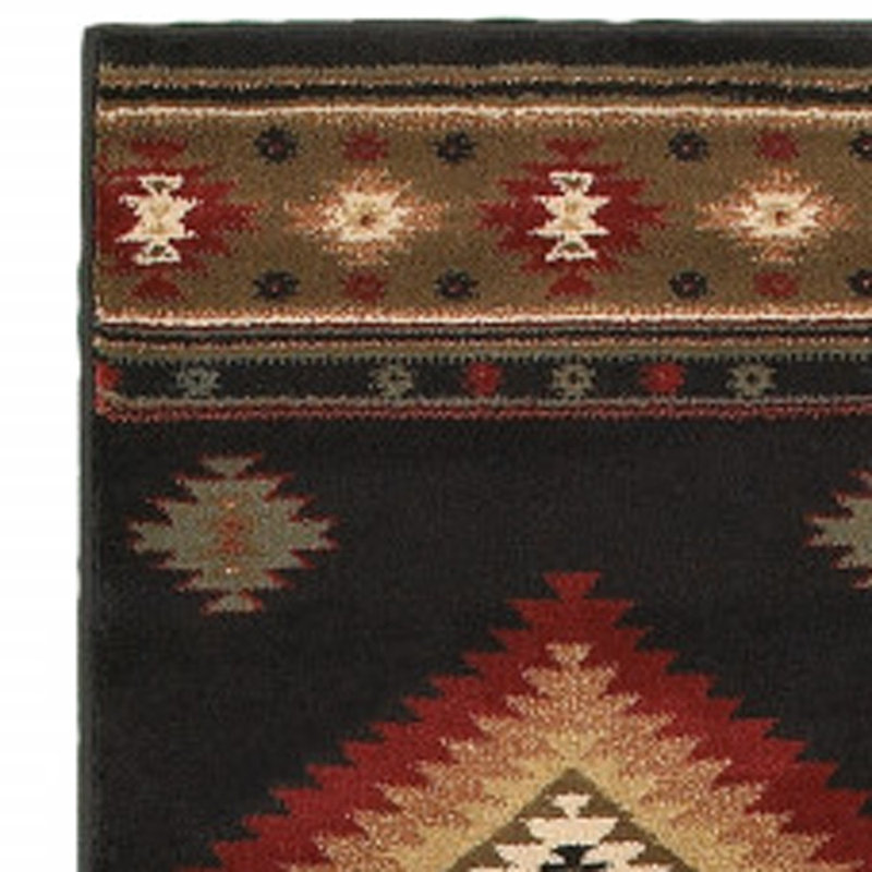 Tapis noir / vert Appomattox Southwestern, Tapis de couloir de 1 pi 1 po x 7 pi 6 po