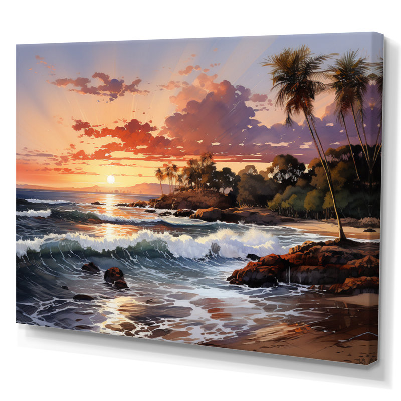 Thai Coastal Sunset - Nautical & Beach Wall Decor, H 16 po x l 32 po x P 1 po, Toile tendue
