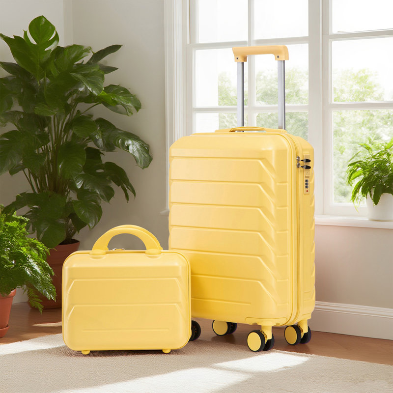 14 "/ 20" 2 pièces / ensemble dans un bagage à roulettes en ABS, avec serrure à combinaison, étui à cosmétiques 14 "(jaune)