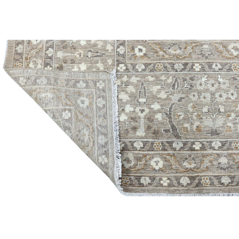 Hand Knotted Wool Area Rug in Taupe, Rectangle 5' x 8'