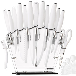 Ensemble de 16 couteaux de cuisine, acier inoxydable, résistant à la rouille, blanc