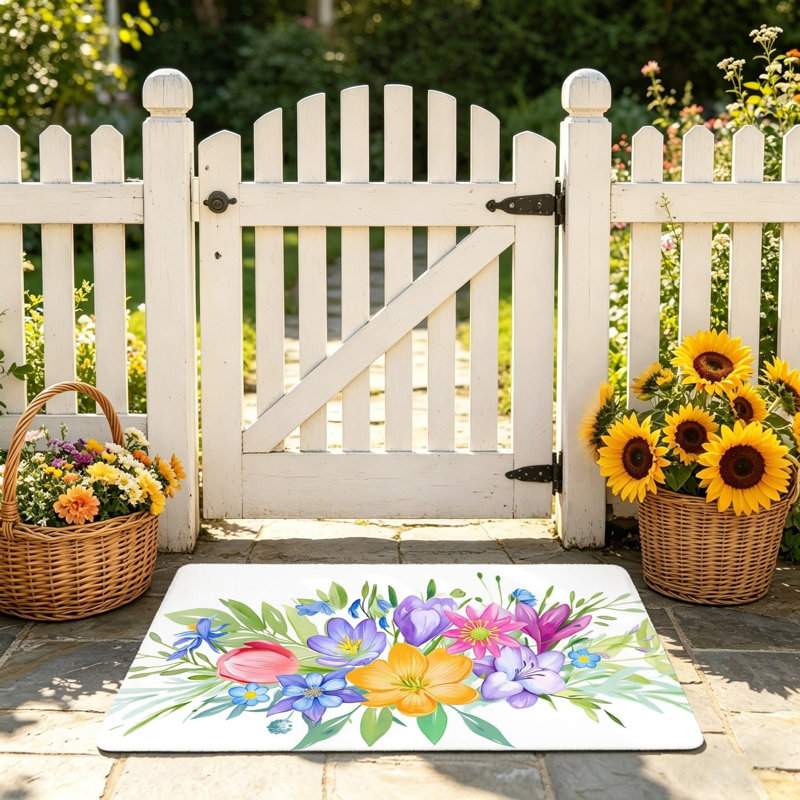 Tapis de sol aquarelle multicolore 24 po x 36 po pour porte d'entrée