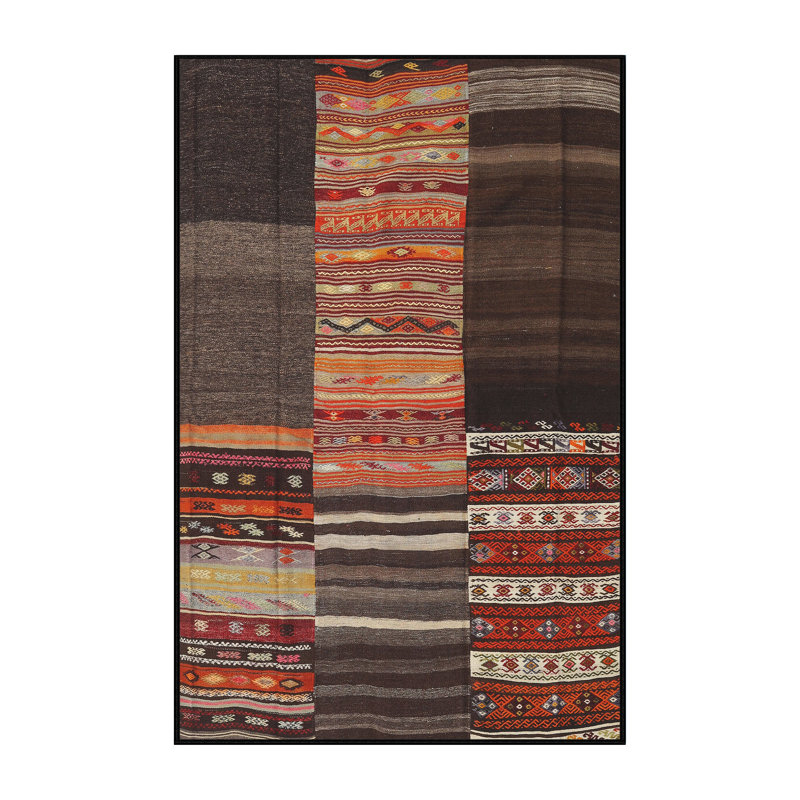 Tapis contemporain brun / gris / orange, Rectangle 6 pi x 9 pi