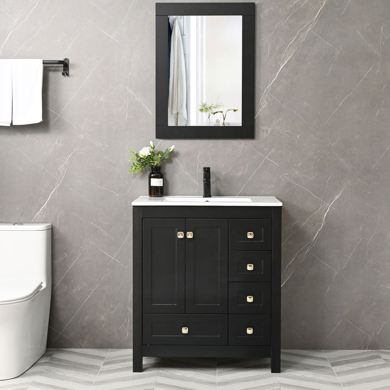 30 Inch Black Single Bathroom Vanity Base with Storage