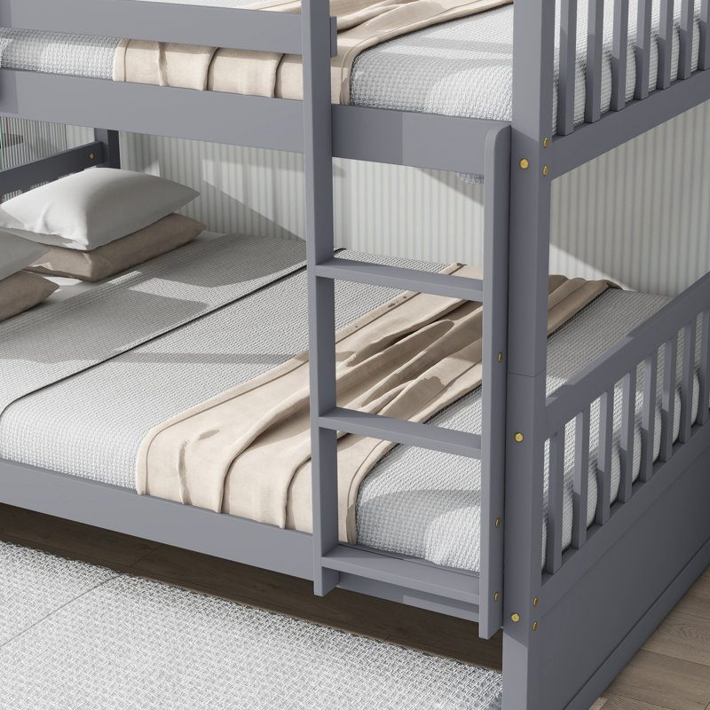 Lit superposé standard en bois massif avec couchette Sotion par Harriet Bee, gris, Double sur double