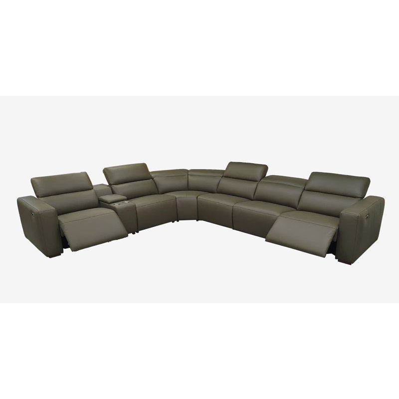 Alderwick Top-Grain Leather Reclining Modular Sectional, Olive