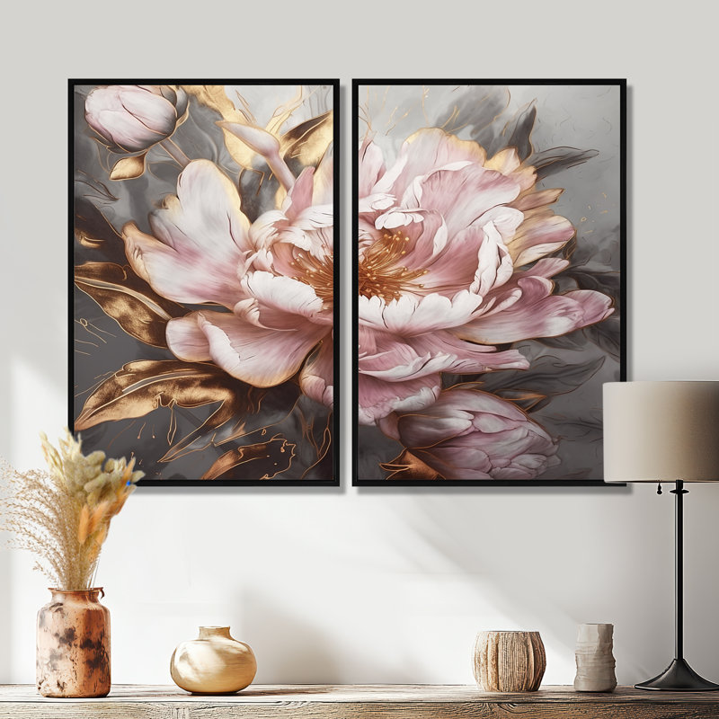 Wadebridge - impressions sur toile roses, Noir, H 36 po x l 48 po, Impression encadrée flottante