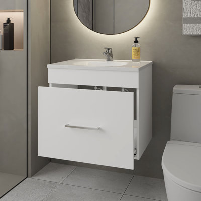 Meuble-lavabo flottant en blanc avec tiroir simple
