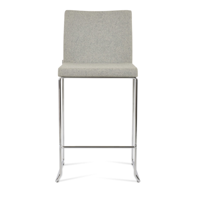 Tabouret de bar et de comptoir empilable en laine Aria, Argent argent, Chrome