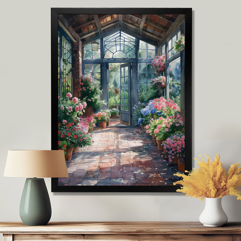 «Pink Green Greenhouse Greenhouse Glamour», impression d'art mural, Cadre pour photo simple noir, bois massif