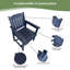 Ensemble de 2 chaises de patio d'extérieur avec dossier vertical, capacité de 380 lb pour le jardin, le porche et la cour, bleu marine