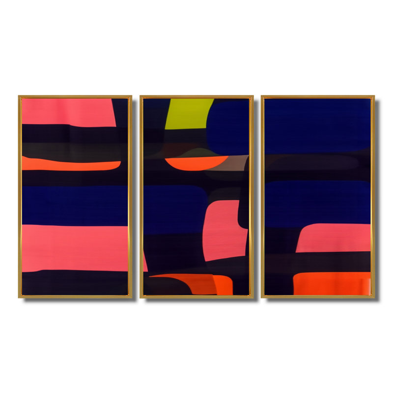 «Midnight Melody Retro 70S», impression d'art mural abstrait, Cadre flottant doré, H 28 po x l 36 po x P 1 po