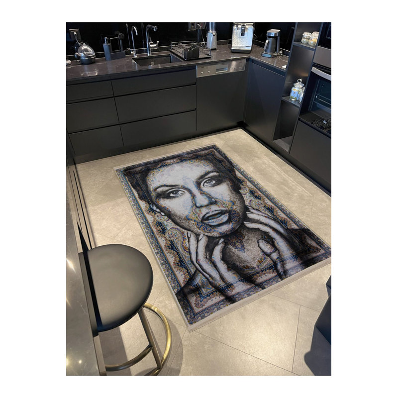 Tapis à motif abstrait beige, Rectangle 4 pi 7 po x 6 pi 7 po