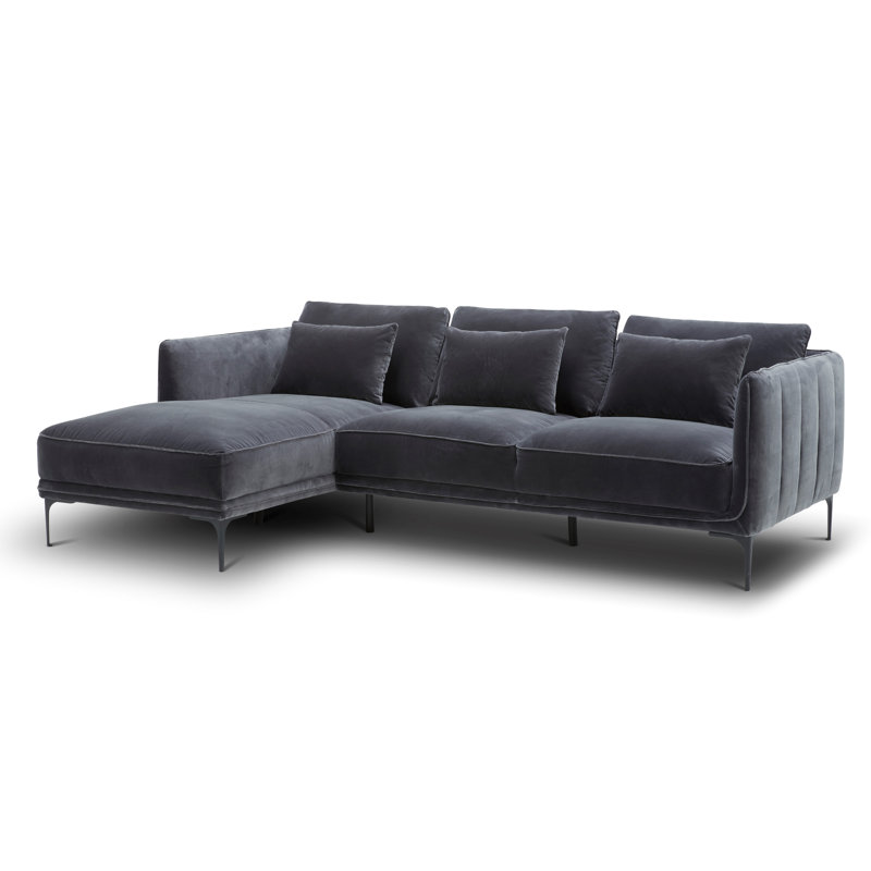 Canapé modulaire à 2 pièces Rae, Velours gris velours, Orienté à gauche (vu de face)