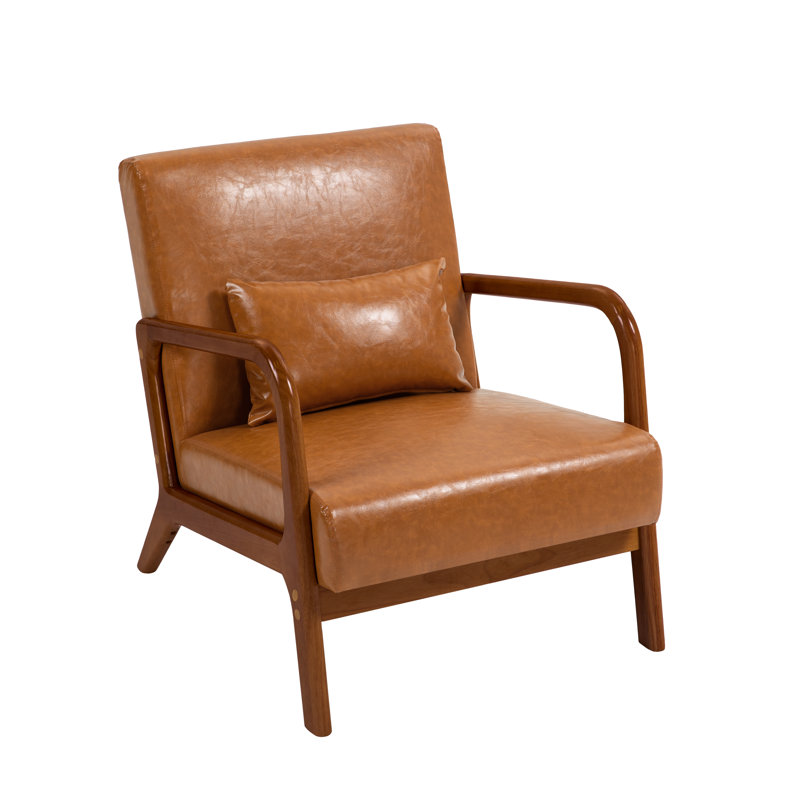 Jyrin 64.5Cm Wide Armchair, Dark Brown Wood, Chanton Light Brown Faux Leather