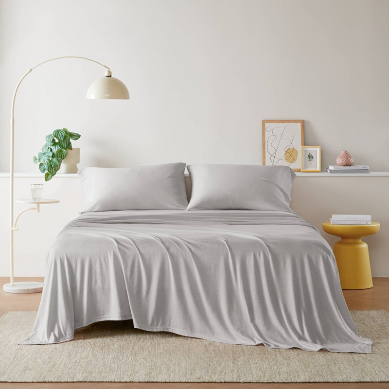 Ensemble de draps 3 pièces, Ensemble de draps pour lit simple avec 1 taie d'or, Grey