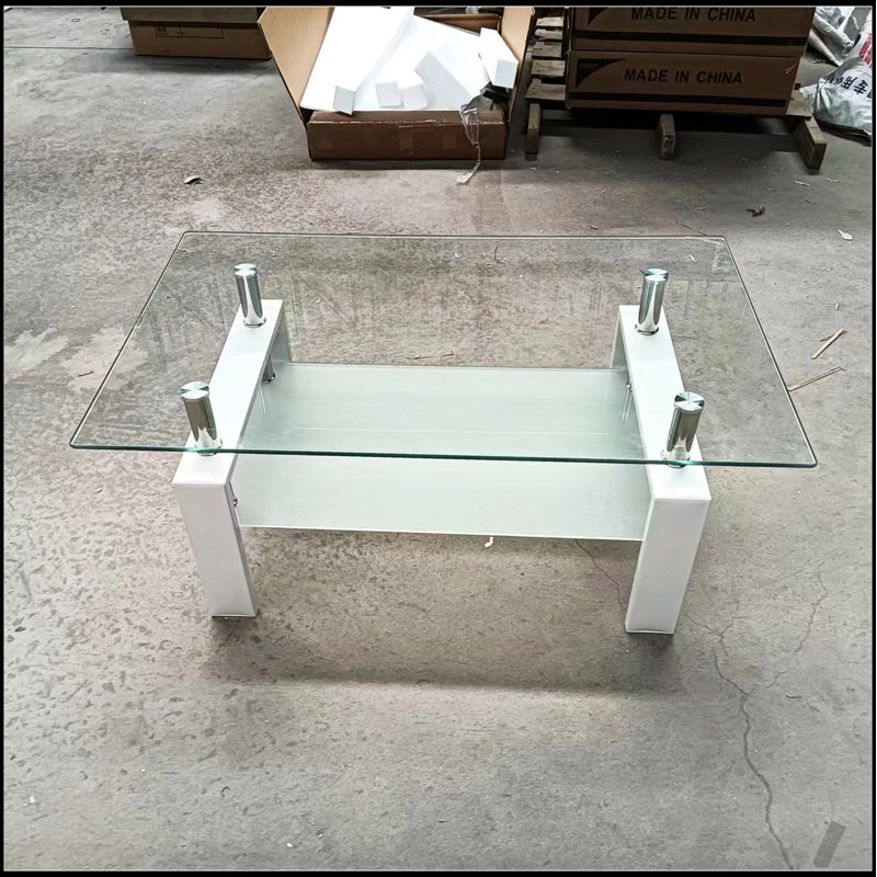 Table basse élégante en verre trempé transparent à 2 couches pour un style de vie moderne et une utilisation efficace de l'espace