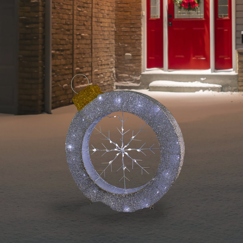 20" LED Lighted Silver Tinsel Snowflake Ornament Decoration