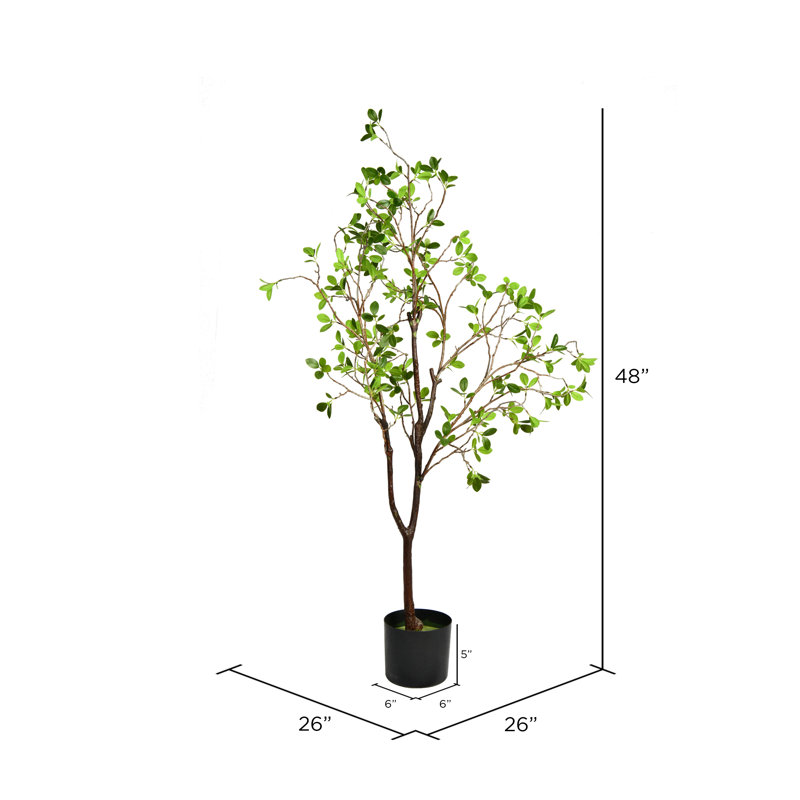 Toscani Artificial Potted Milan Leaf Tree in Black Planters Pot., 48" H x 26" W x 26" D