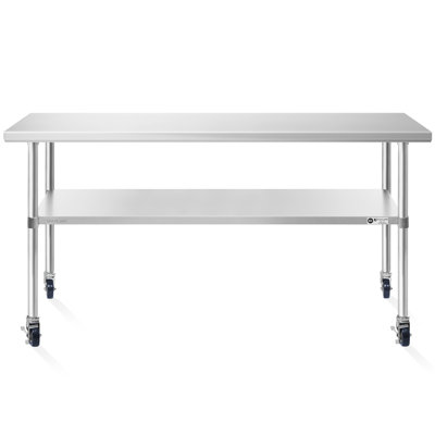 KUTLER 30 x 60 inch Stainless Steel Table with Caster Wheels, NSF Commercial Prep and Work Table with Undershelf