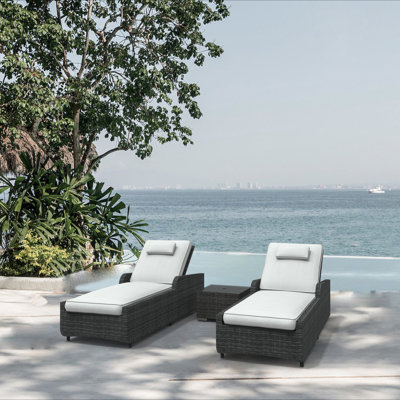 Griffing 29.53" Long Reclining Outdoor Chaise Lounge Set with Cushions and Table