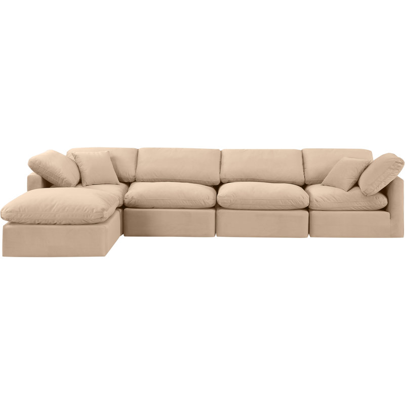 Itala Velvet L-Shaped Sectional Reversible, Beige Velvet