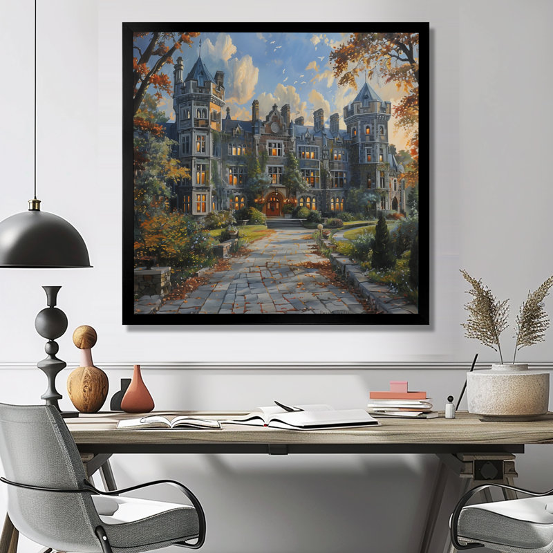 «England University Hall Building In Summer II - College and University Buildings», art mural, Toile encadrée noire simple