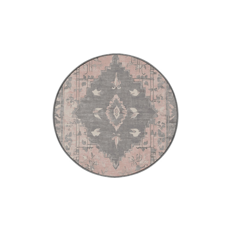 Tapis gris soyeux et moelleux, Rond 3 pi