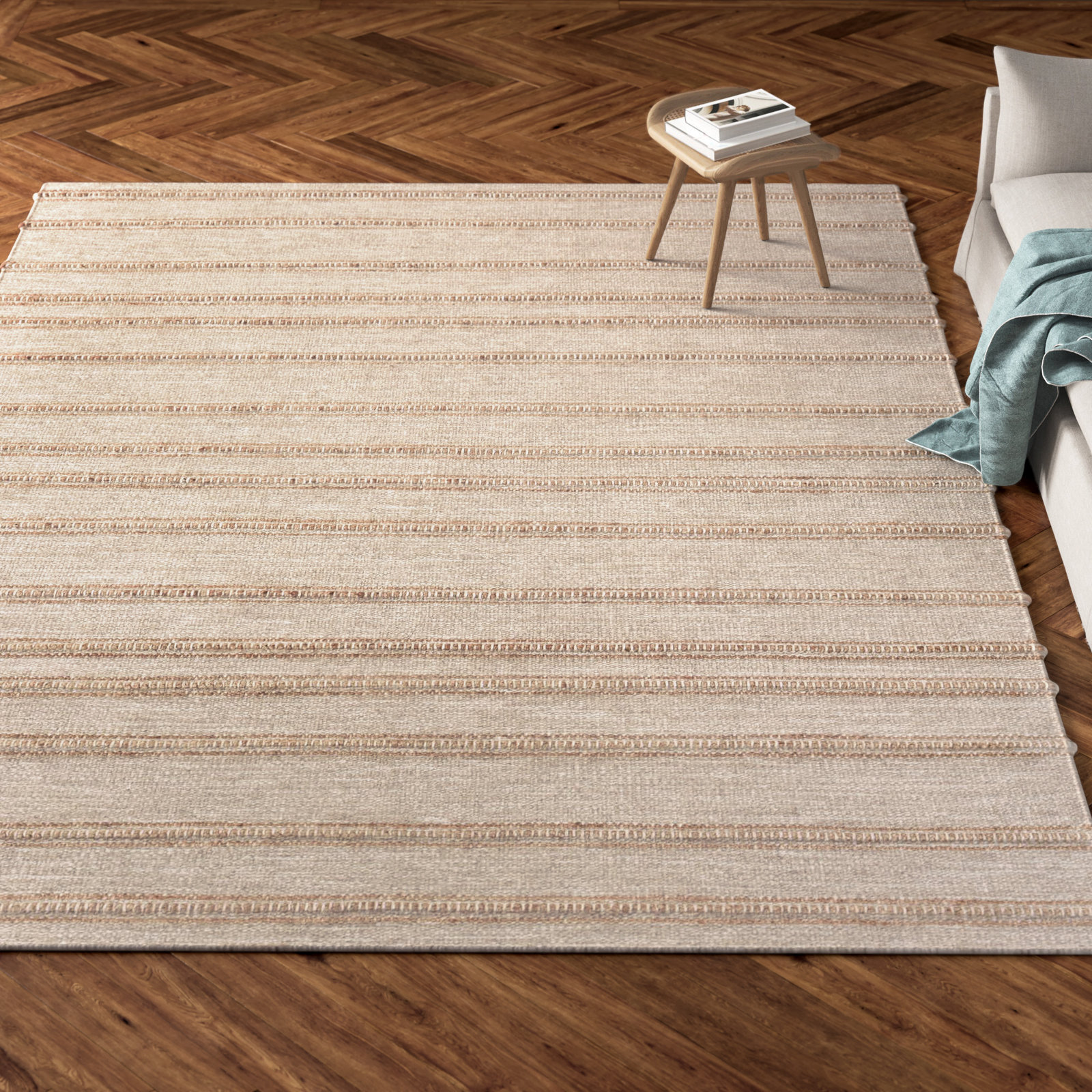 Lila Light Gray Hand-Woven Striped Jute Rug, Rectangle 9' x 13'