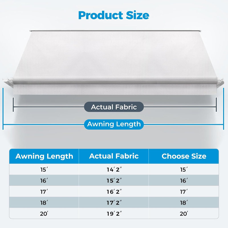 Auvent de patio rétractable en tissu, H 25,19 po x l 16,53 po x P 3,54 po