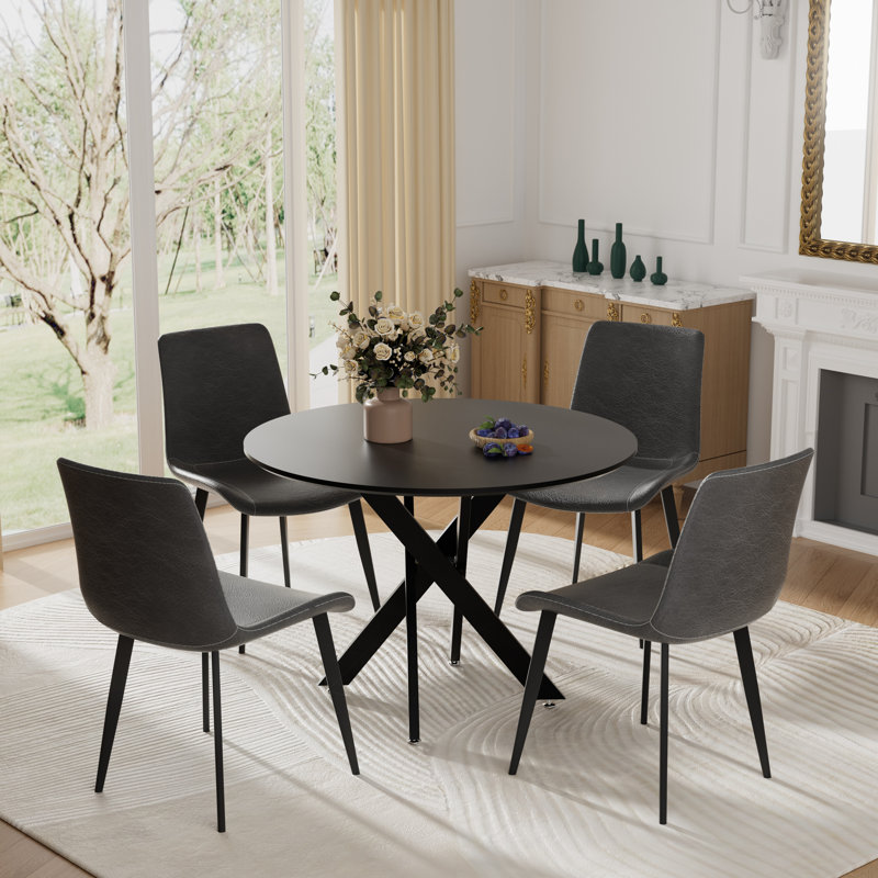 Ensemble de salle à manger 5 pièces, Noir, H 29,6 po x L 36 po x l 36 po, Gris