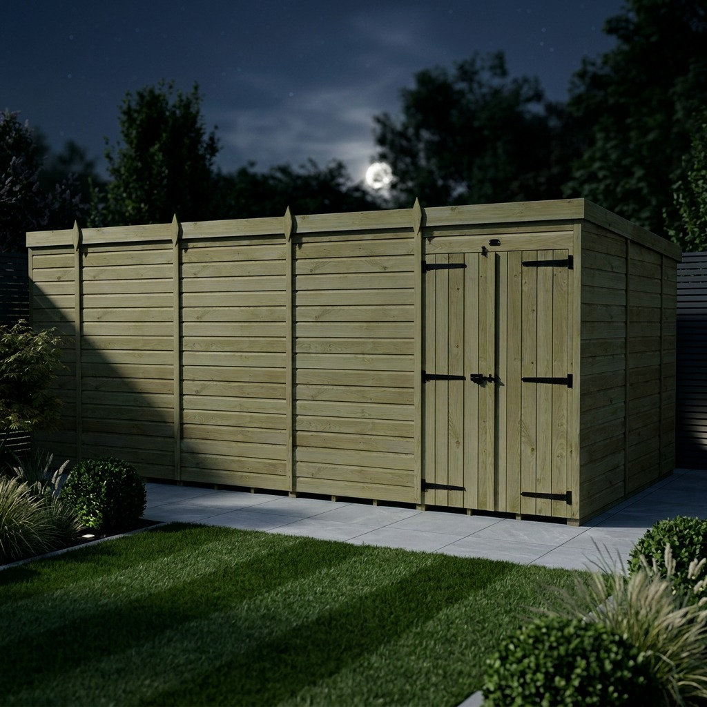 Total Sheds 18ft x 10ft Pent Garden Shed - Double Door - No Windows - Pressure Treated Timber - UK Manufactured