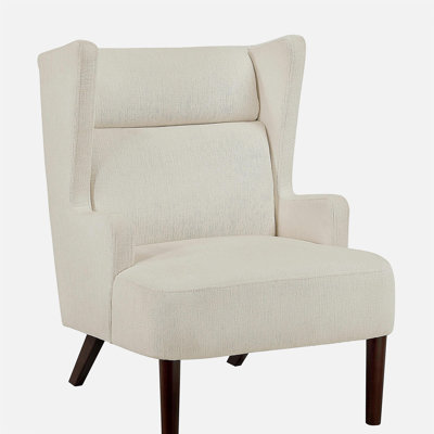 Chaise de salon contemporaine à oreilles beige avec revêtement en contreplaqué chenille