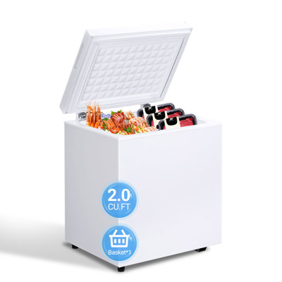 BacklD 2.0 Cubic Feet Chest Freezer with Removable Basket, Free Standing Top Open Door Compact Freezer with Adjustable Temperature for Home/Kitchen/Office/Bar, White