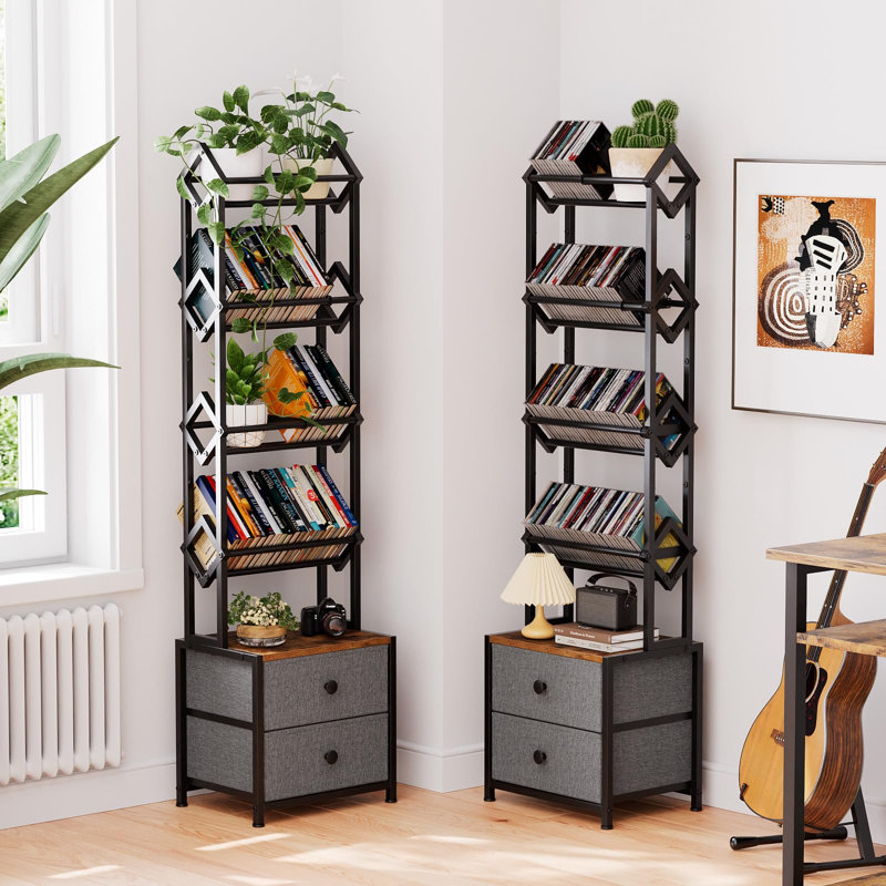 Étagère de rangement pour CD avec tiroirs, étagère de rangement pour DVD à 5 niveaux, grande capacité pour CD / DVD, noir