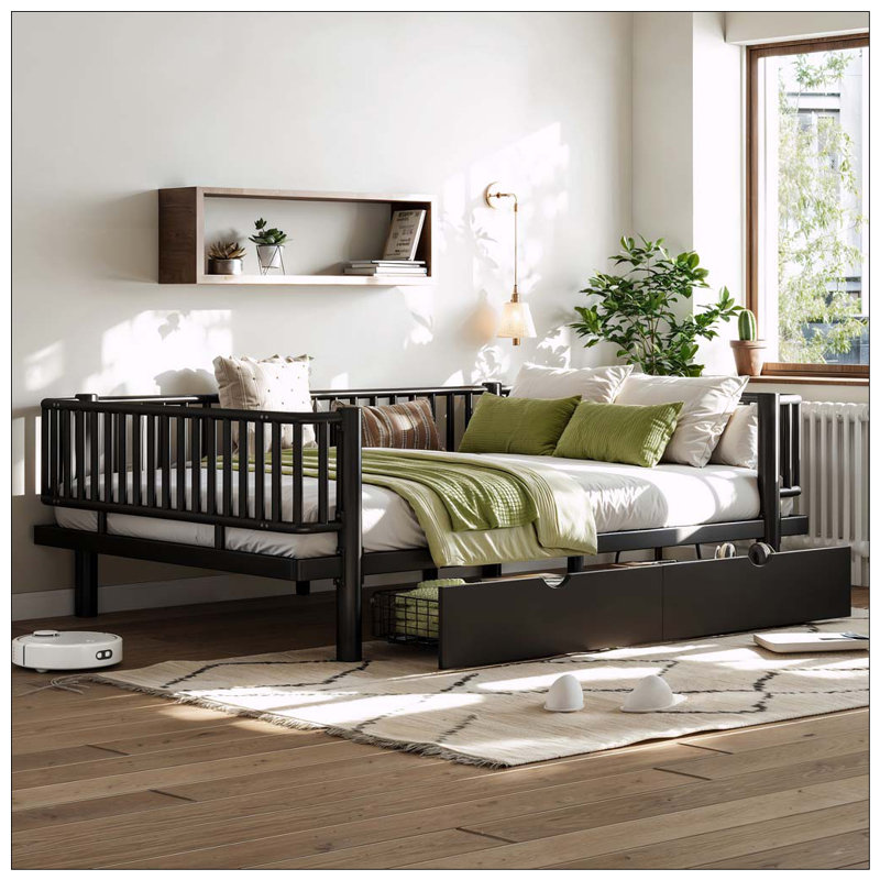 Lit plateforme avec tiroirs de rangement, Full, Black