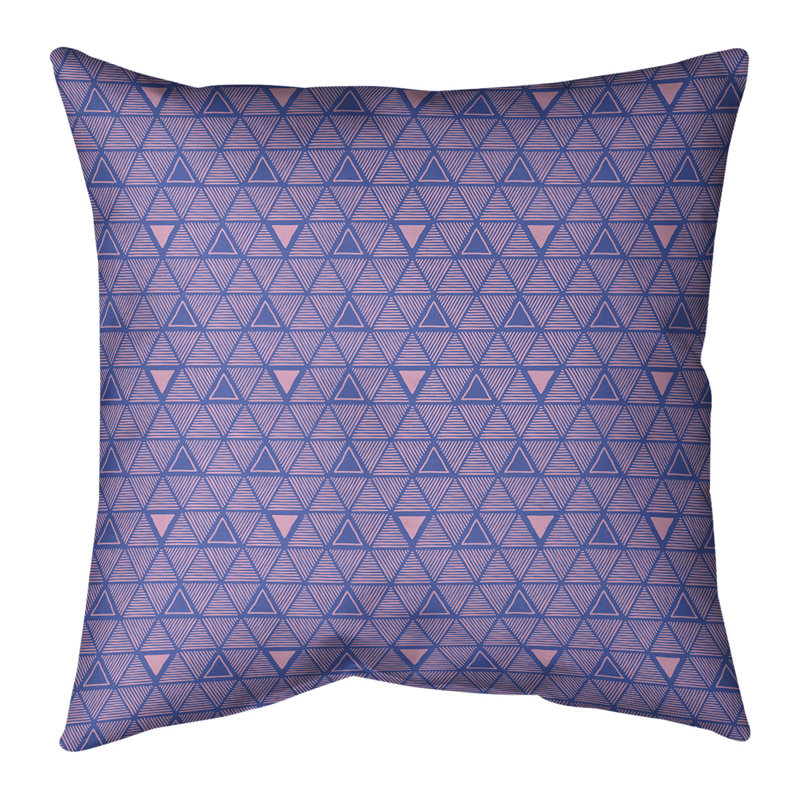 Triangles dessinés à la main Coussin décoratif, 16 po x 16 po, Bleu entier/rose, Faux lin