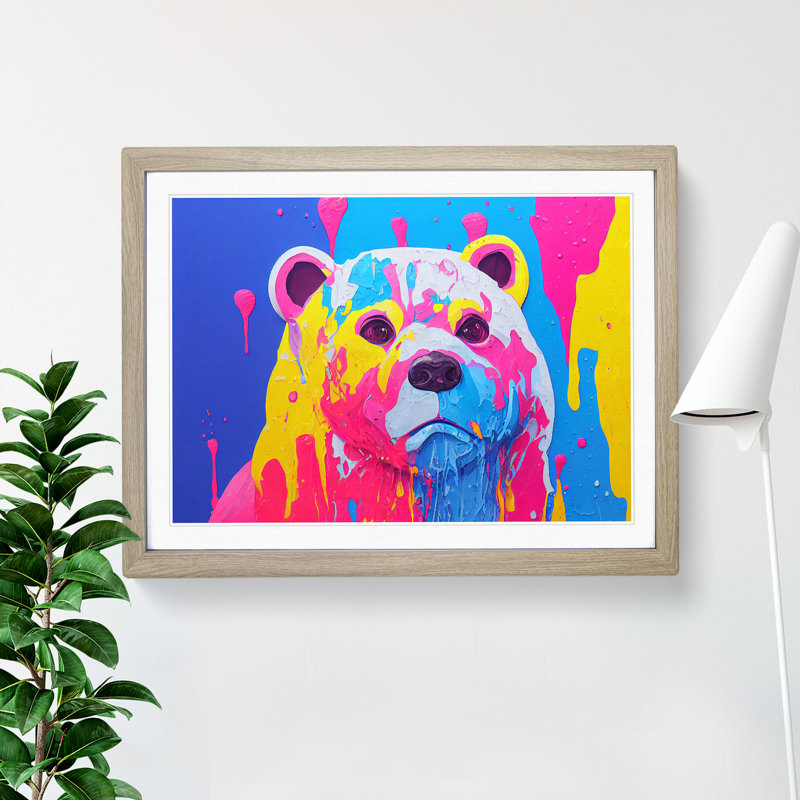 Bear Paint Splash Vol.5 - Framed Print, 46cm H x 64cm W x 2cm D, Oak