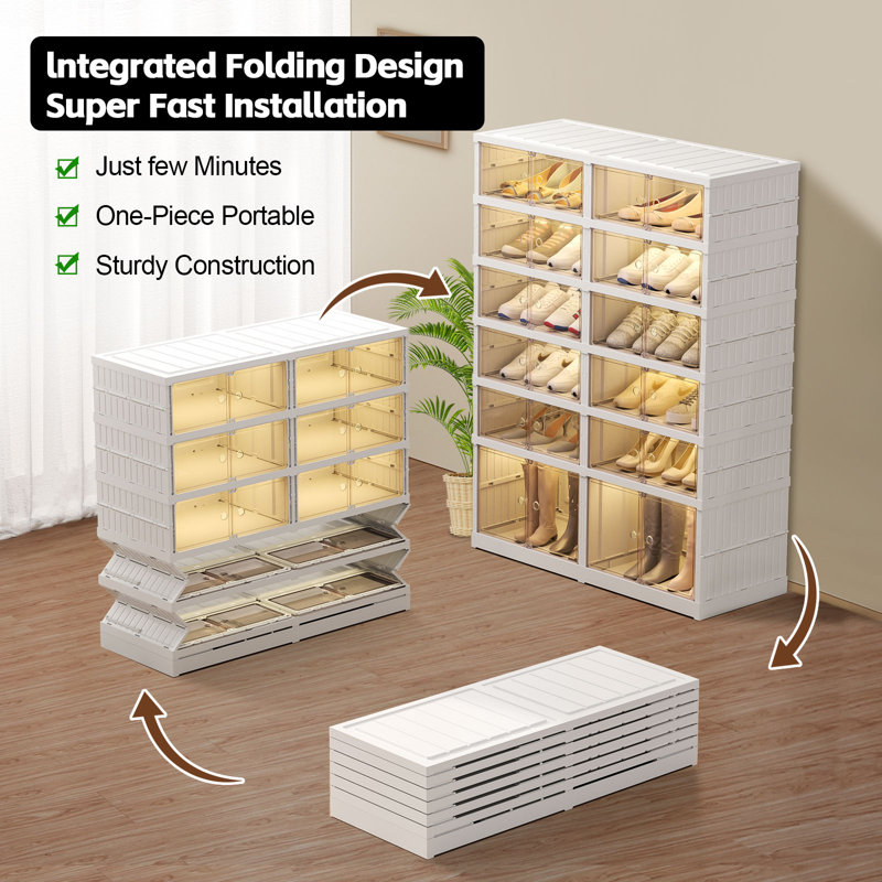 6-Tier Double Row 24-Pair Foldable Shoe Rack, White