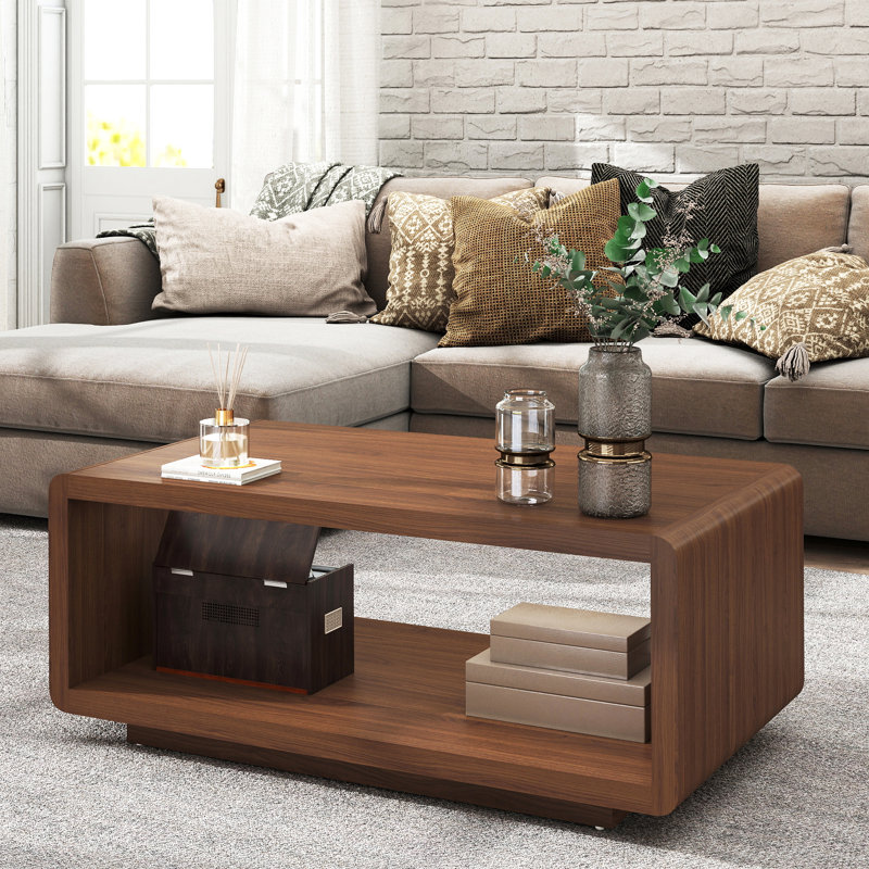 Table basse de 43 po de largeur avec tablette de rangement ouverte, table centrale de style Mid-Century pour salon et bureau