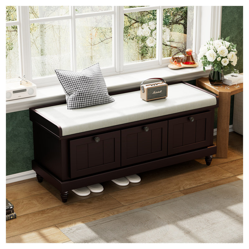Banc de rangement pour chaussures Trexm Classic avec coussin et 3 tiroirs, rangement pour espresso