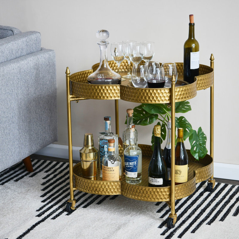 Kusiak Metal Bar Cart, Antiqued Brass