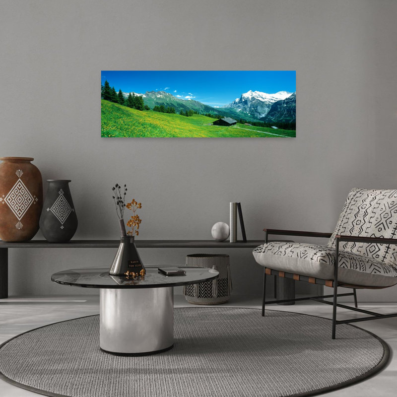 Grindelwald, Suisse, art abstrait contemporain de paysage floral, H 12 po x l 36 po