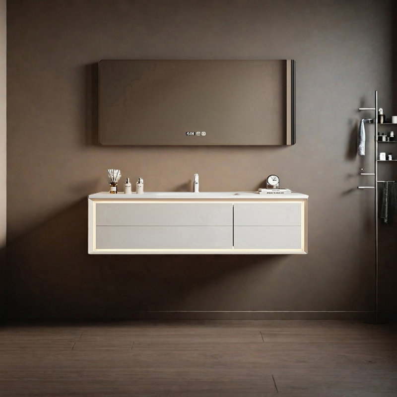 Simple and modern cream-style bathroom cabinet, White, 19.68" H x 51.18" W x 21.65" D