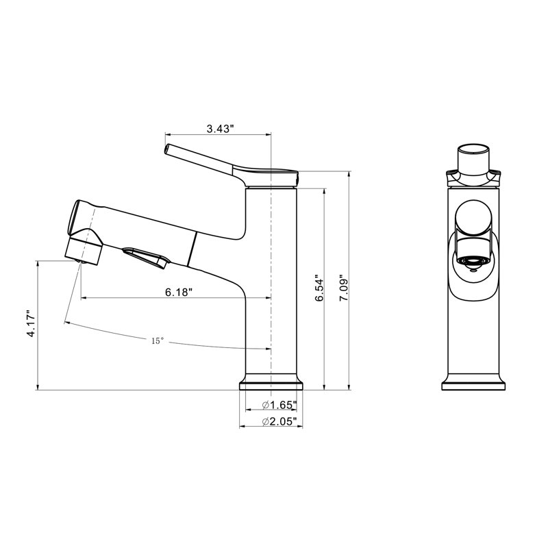 Robinet de lavabo de salle de bain 7,09 "avec douchette extractible, robinet de lavabo monocommande à trois fonctions