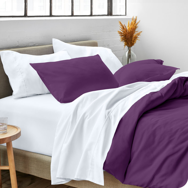 Premium Modern & Contemporary Polyester Duvet Cover & Insert, Full/Queen Comforter + 3 Additional Pieces, Plum