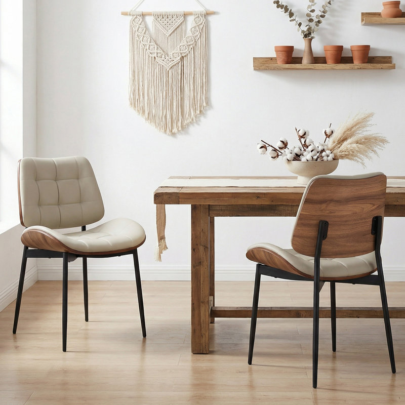 Modern Walnut-Finish Bentwood Upholstered Side Dining Chair, 2, Gray