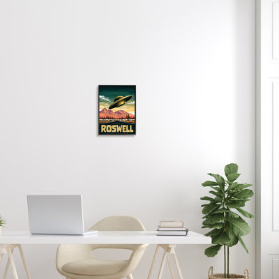 Welcome UFO Roswell, Nouveau-Mexique, encadré sur bois par Ziwei Li, impression