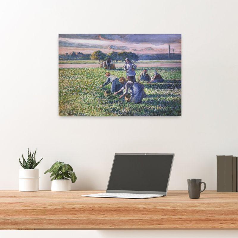 Picking Peas Classic Abstract Landscape Spring Wall Art Print by Camille Pissarro - 1 Piece Wrapped Canvas Wall Art